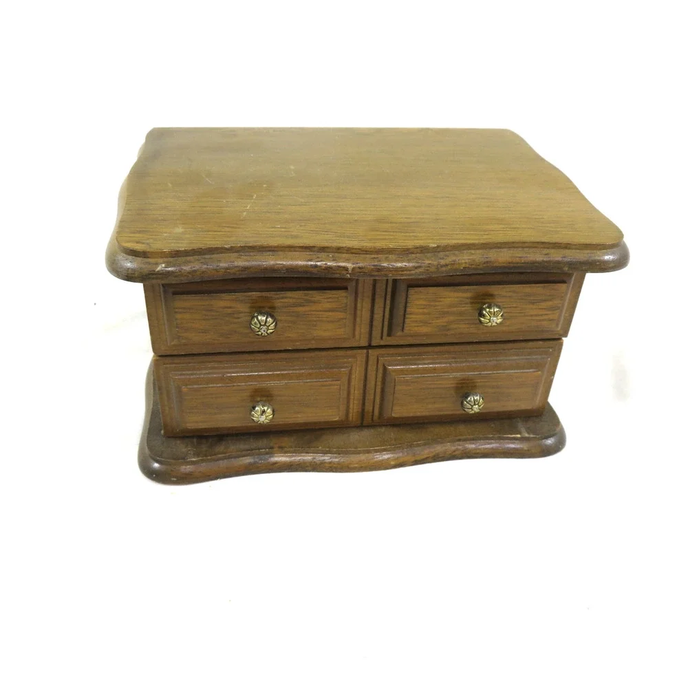 Avon Decorators Jewelry Box Chest 1978 2 Drawer Brown Wood 7 x 5 x 5 Vintage